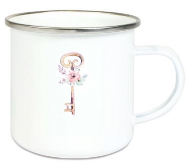 Preview: ♥ Tasse Becher Emailletasse Kranz Blüten, Rosen, Schön, dass es Dich gibt! Dankeschön, Geburtstag, Vatertag, Abschied, Jubiläum, Geschenk, Becher von Lüttentüddel